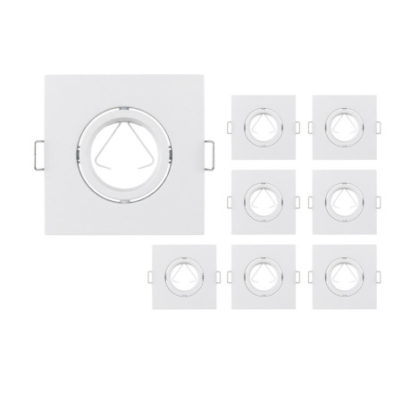 Lot de 8 douilles encastrables carrées, culot GU10, IP20, blanc, 10.3x10.3x4cm, SECOM