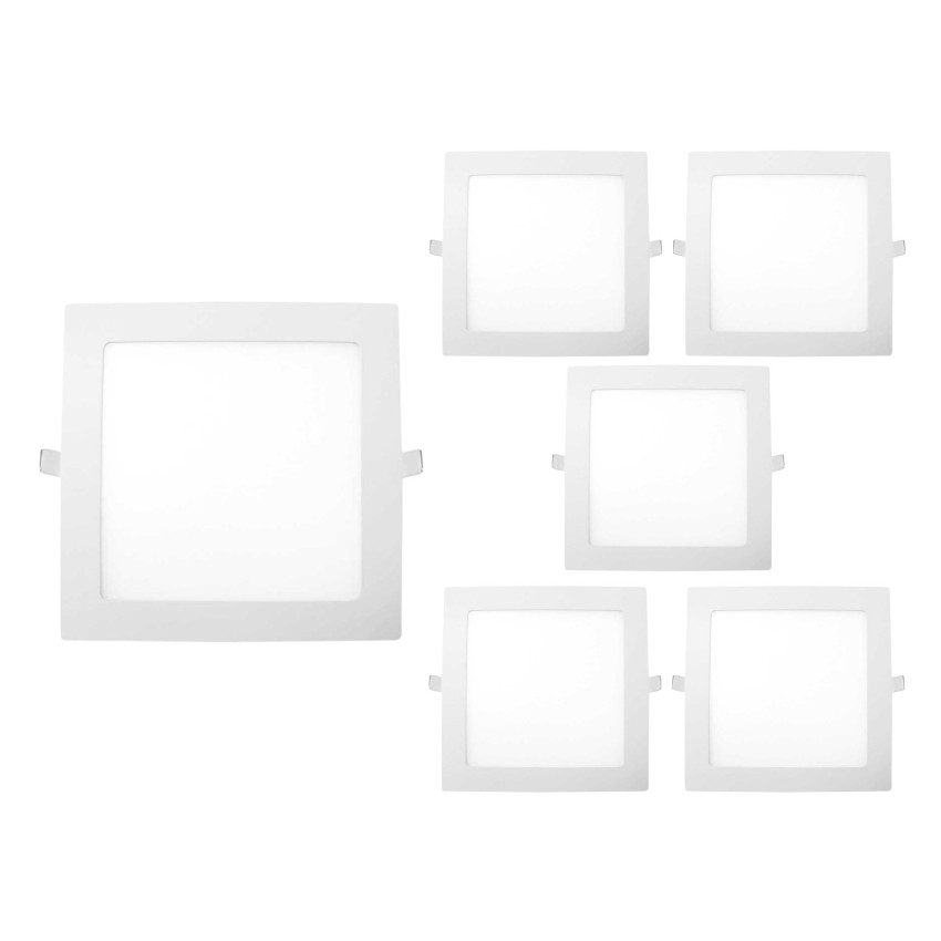 Conjunto de 6 downlights LED embutidos quadrados, 18 W, 1800 lm, 22.5x22.5cm, 4000 K, branco, 30 000 h, SECOM
