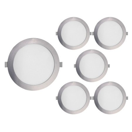 6er-Set runde LED-Einbau-Downlights, 18 W, 1400 lm, Ø 17 cm, 4000 K, Chrom, IP44, 30.000 Std., SECOM