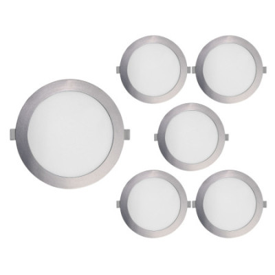 6er-Set runde LED-Einbau-Downlights, 18 W, 1400 lm, Ø 17 cm, 4000 K, Chrom, IP44, 30.000 Std., SECOM