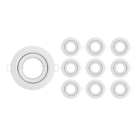 Lot de 10 douilles encastrables circulaires orientables, type GU10, IP20, blanches, Ø10.1x4cm, SECOM
