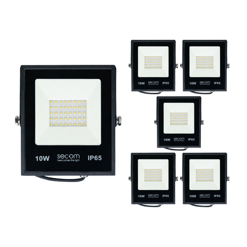 6er-Set Tenko Plus LED-Scheinwerfer, 10 W, 1000 lm, IP65, 10 × 3 × 12 cm, 5700 K, schwarz, 50.000 Std., SECOM