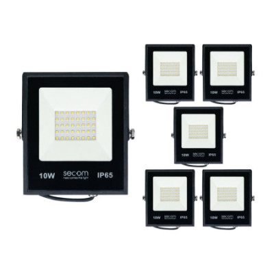 Lot de 6 projecteurs LED Tenko Plus 10 W, 1 000 lm, IP65, 10 x 3 x 12 cm, 5 700 K, noir, 50 000 h, SECOM