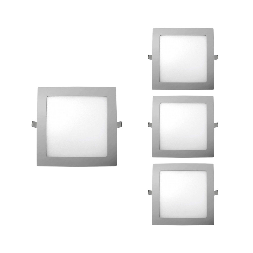 Pack 4 Downlights LED Empotrables Cuadrados 18W 1800lm 22.5x22.5cm 4000K Cromo IP44 30000H SECOM Downlight Empotrable 1