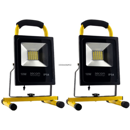 Lot de 2 projecteurs LED portables Tenko avec batterie rechargeable, 10 W, 900 lm, IP54, 15 x 15 x 24 cm, 4 000 K, noir/jaune, 5