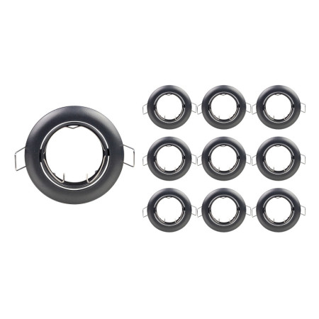 Lot de 10 douilles encastrables circulaires orientables, culot GU10, IP20, couleur graphite, Ø8.2x2.5cm, SECOM