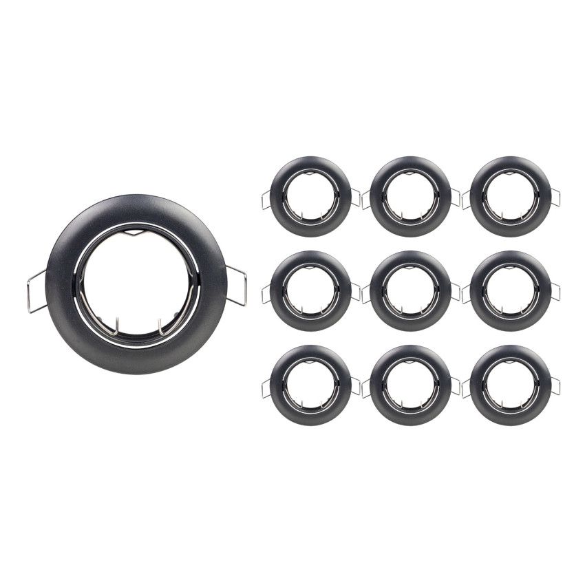Lot de 10 douilles encastrables circulaires orientables, culot GU10, IP20, couleur graphite, Ø8.2x2.5cm, SECOM