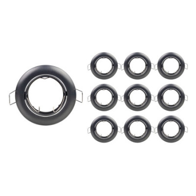 Lot de 10 douilles encastrables circulaires orientables, culot GU10, IP20, couleur graphite, Ø8.2x2.5cm, SECOM