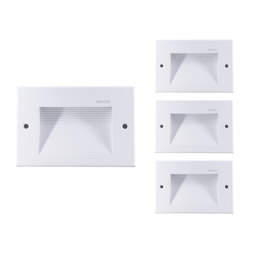 Conjunto de 4 apliques de parede LED embutidos retangulares Trido Maxi 6 W, 300 lm, IP65, 18x5.3x12cm, branco, 25 000 h, SECOM