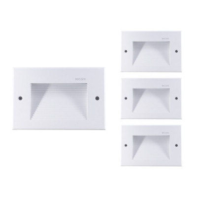 Lot de 4 appliques murales LED encastrables rectangulaires Trido Maxi 6 W, 300 lm, IP65, 18x5.3x12cm, blanc, 25 000 h, SECOM