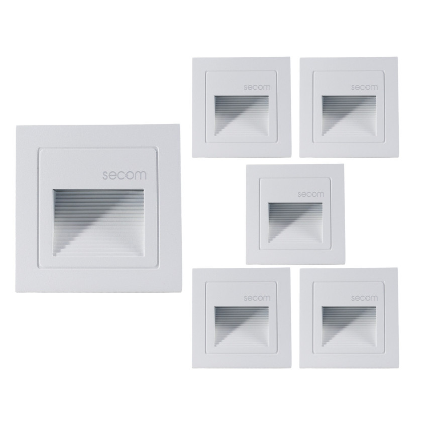 Pack 6 Apliques de Pared LED Empotrables Cuadrados Trido Mini 2W 90lm IP65 8.5x8.5x5.3cm Blanco 25000H SECOM