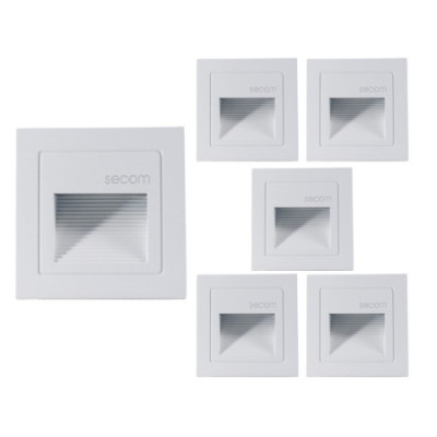 Pack 6 Apliques de Pared LED Empotrables Cuadrados Trido Mini 2W 90lm IP65 8.5x8.5x5.3cm Blanco 25000H SECOM