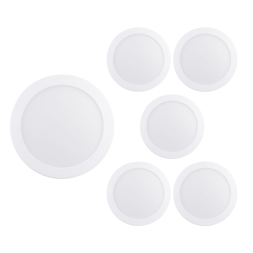 Conjunto de 6 Downlights LED de superfície redondos Nuva 18 W, 1800 lm, Ø 22 cm, branco, 30 000 h, SECOM