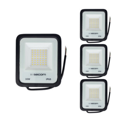 4er-Set TenkoS2 LED-Strahler, 30 W, 3000 lm, IP65, 16.3x4x19cm, schwarz, 30.000 Std., SECOM