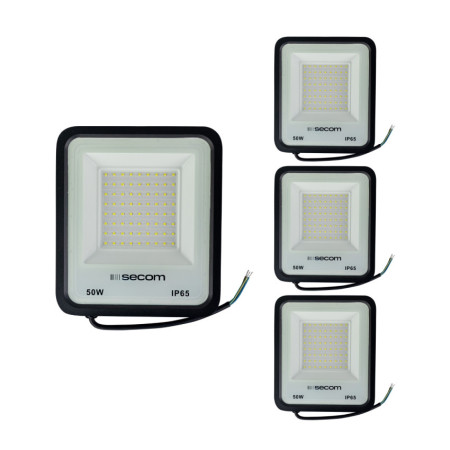 Conjunto de 4 projetores LED TenkoS2 50 W, 5000 lm, IP65, 20 x 4 x 23 cm, preto, 30 000 h, SECOM