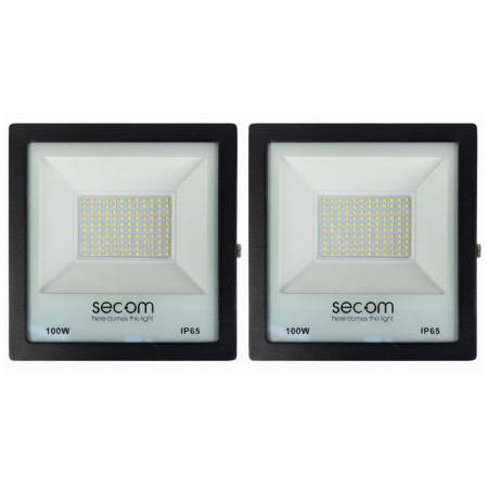 Conjunto de 2 projetores LED TenkoS2 100 W, 10 000 lm, IP65, 26.5x5x29cm, preto, 30 000 h, SECOM