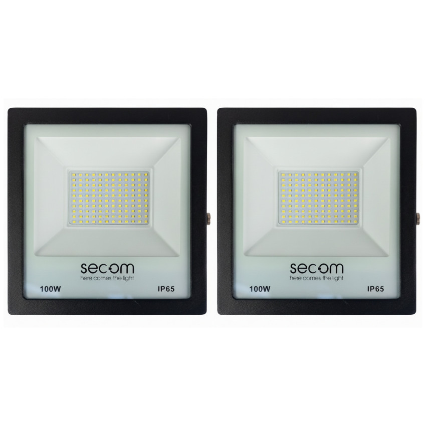 Conjunto de 2 projetores LED TenkoS2 100 W, 10 000 lm, IP65, 26.5x5x29cm, preto, 30 000 h, SECOM