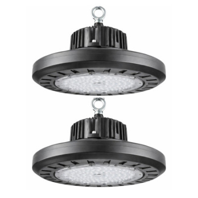 Conjunto de 2 candeeiros industriais LED tipo «UFO» KonikS2 ECO 95 W, 12 500 lm, IP65, Ø30x7.6cm, cinzento, 50 000 h, SECOM