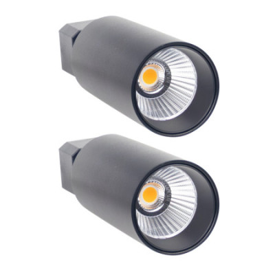 Confezione da 2 proiettori LED da binario Klynder Supra 30 W, 2600 lm, orientabili, Ø8.6x24cm, 3000 K, nero, 30.000 ore, SECOM