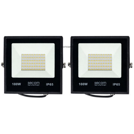 Lot de 2 projecteurs LED Provit 100 W, 11 000 lm, IP65, 28x4.7x31cm, 5 700 K, noir, 50 000 h, SECOM