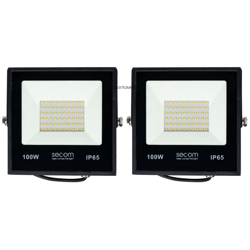 2er-Set Provit LED-Scheinwerfer, 100 W, 11.000 lm, IP65, „ 28x4.7x31cm “, 5.700 K, schwarz, 50.000 Std., SECOM