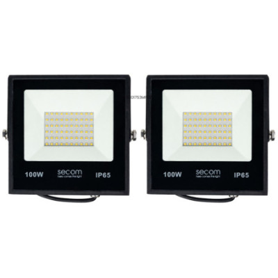 Lot de 2 projecteurs LED Provit 100 W, 11 000 lm, IP65, 28x4.7x31cm, 5 700 K, noir, 50 000 h, SECOM
