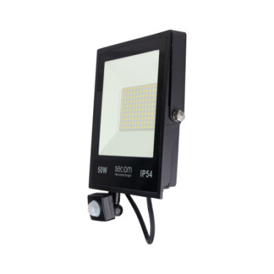 2er-Set Provit-LED-Strahler mit Bewegungsmelder, 50 W, 5.000 lm, IP54, „ 19.5x6.5x26.5cm “, 5.700 K, schwarz, 50.000 Std., SECOM
