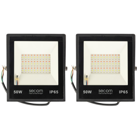 2er-Set Provit-LED-Scheinwerfer, 50 W, 5.000 lm, IP65, „ 19.5x4.5x22.5cm “ RGB, schwarz, 50.000 Std., SECOM