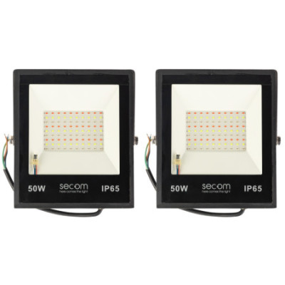 Lot de 2 projecteurs LED Provit 50 W, 5 000 lm, IP65, 19.5x4.5x22.5cm, RGB, noir, 50 000 h, SECOM