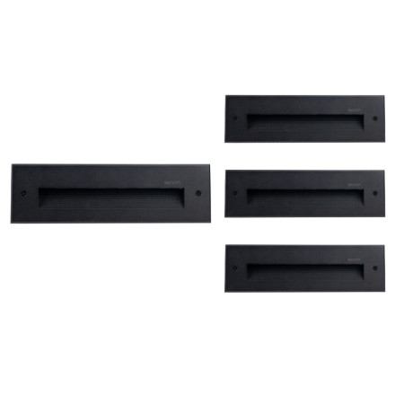 Pack 4 Apliques de Pared LED Empotrables Rectangulares Trido Medium 6W 300lm IP65 25x5.3x7.5cm 4000K Negro 25000H SECOM Apliques