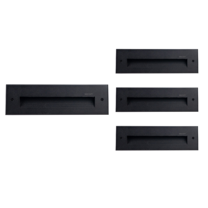 Set mit 4 rechteckigen LED-Wandeinbauleuchten „Trido Medium“, 6 W, 300 lm, IP65, „ 25x5.3x7.5cm “, 4000 K, schwarz, 25.000 Std.,