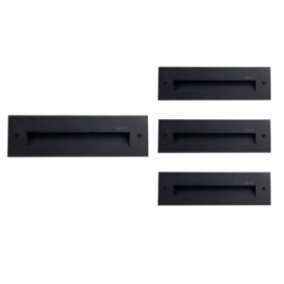 Pack 4 Apliques de Pared LED Empotrables Rectangulares Trido Medium 6W 300lm IP65 25x5.3x7.5cm 4000K Negro 25000H SECOM Apliques