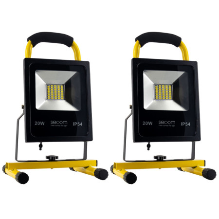 Lot de 2 projecteurs LED portables Provit avec batterie rechargeable, 20 W, 1 800 lm, IP54, 21.5x19x32.5cm, 4 000 K, noir/jaune,