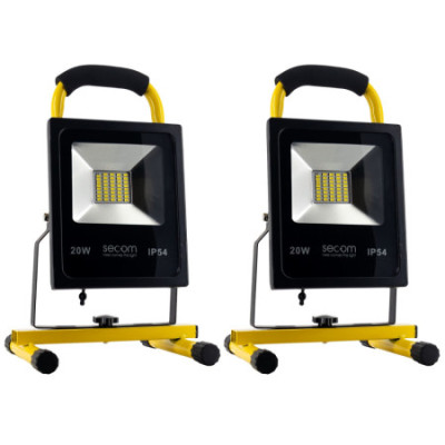 2er-Set tragbare Provit-LED-Scheinwerfer mit wiederaufladbarem Akku, 20 W, 1800 lm, IP54, „ 21.5x19x32.5cm “, 4000 K, schwarz/ge