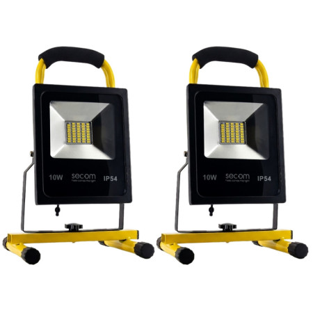 Pack 2 Proyectores LED Provit Portátil con Batería Recargable 10W 900lm IP54 10x16.5x14.5cm 4000K Negro/Amarillo 5H SECOM Proyec