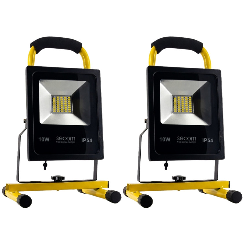 Lot de 2 projecteurs LED portables Provit avec batterie rechargeable, 10 W, 900 lm, IP54, 10x16.5x14.5cm, 4 000 K, noir/jaune, 5