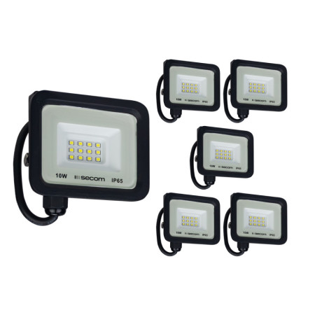 Conjunto de 6 projetores LED TenkoS2 10 W, 800 lm, IP65, 10.5x2.5x8.5cm, 5700 K, preto, 30 000 h, SECOM