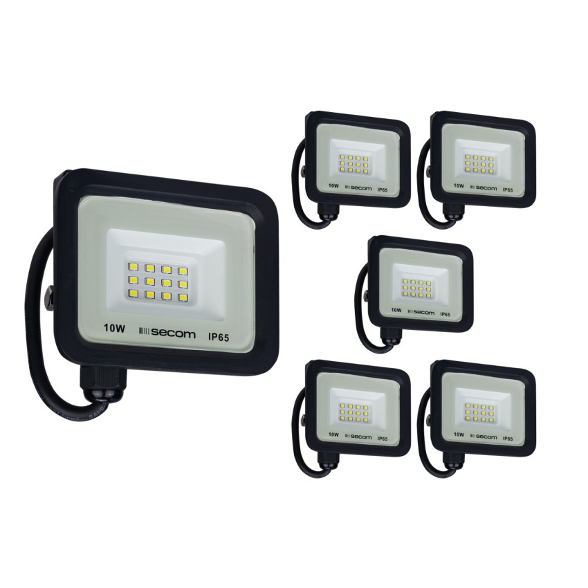 Conjunto de 6 projetores LED TenkoS2 10 W, 800 lm, IP65, 10.5x2.5x8.5cm, 5700 K, preto, 30 000 h, SECOM