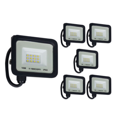 Conjunto de 6 projetores LED TenkoS2 10 W, 800 lm, IP65, 10.5x2.5x8.5cm, 5700 K, preto, 30 000 h, SECOM