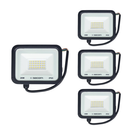 Conjunto de 4 projetores LED TenkoS2 20 W, 1600 lm, IP65, 14 x 3 x 11 cm, 6000 K, preto, 30 000 h, SECOM
