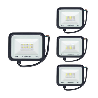 Conjunto de 4 projetores LED TenkoS2 20 W, 1600 lm, IP65, 14 x 3 x 11 cm, 6000 K, preto, 30 000 h, SECOM