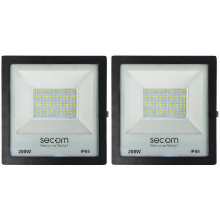 Conjunto de 2 projetores LED TenkoS2 200 W, 20 000 lm, IP65, 33 x 7 x 42 cm, 3 000 K, preto, 30 000 h, SECOM