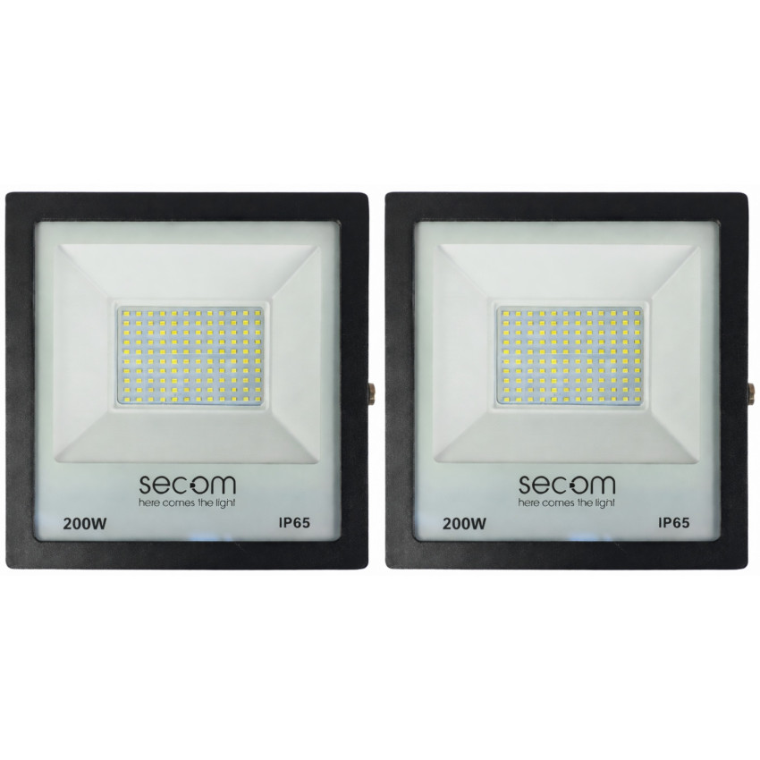 Conjunto de 2 projetores LED TenkoS2 200 W, 20 000 lm, IP65, 33 x 7 x 42 cm, 3 000 K, preto, 30 000 h, SECOM