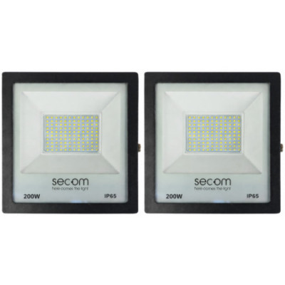 Conjunto de 2 projetores LED TenkoS2 200 W, 20 000 lm, IP65, 33 x 7 x 42 cm, 3 000 K, preto, 30 000 h, SECOM