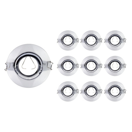 Lot de 10 douilles encastrables circulaires orientables, culot GU10, IP20, chromées, Ø10.3x4cm, SECOM