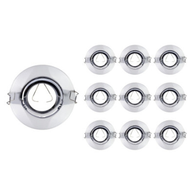 Pack 10 Portalámparas Empotrables Circulares Ajustables Casquillo GU10 IP20 Cromo Ø10.3x4cm SECOM Downlight Empotrable 1