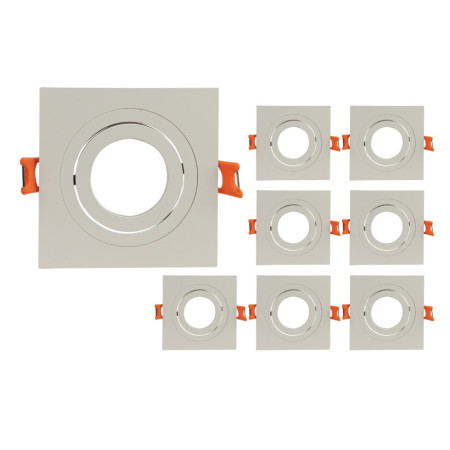 Lot de 8 douilles encastrables carrées réglables, culot GU5.3, IP20, blanc, 9.2x9.2x2.5cm, SECOM