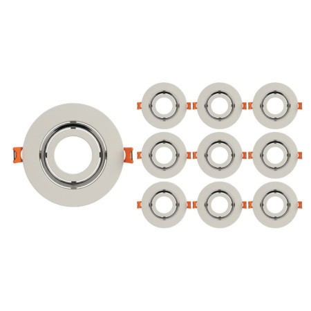 Lot de 10 douilles encastrables circulaires orientables, culot GU5.3, IP20, blanches, Ø8.6x3cm, SECOM
