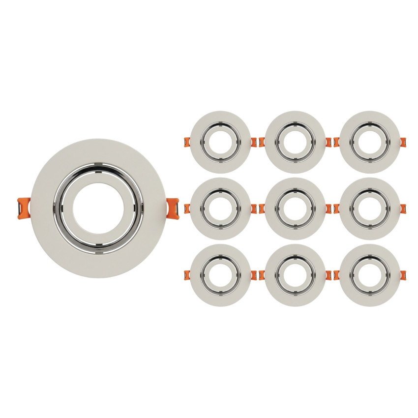 10er-Pack runde, verstellbare Einbau-Lampenfassungen, GU5.3-Sockel, IP20, weiß, Ø8.6x3cm, SECOM