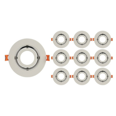 Conjunto de 10 suportes de lâmpada embutidos circulares ajustáveis, com encaixe GU5.3, IP20, brancos, Ø8.6x3cm, SECOM